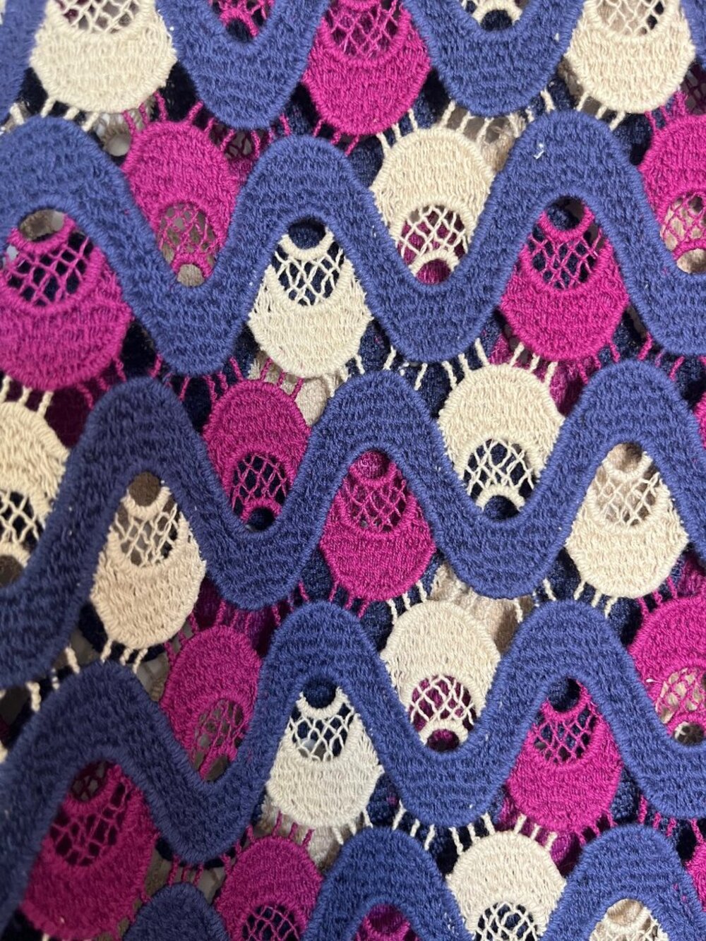 Sezane Multicolor Wave Lace Knit Top in Blue, Purple, Cream - Picture 6 of 6
